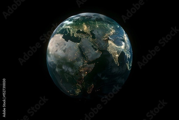 Obraz realistic Earth globe with glowing digital data streams and network connections across continents, high-tech global communication, dark background
