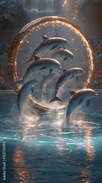 Fototapeta As they leap into the ring, dolphins