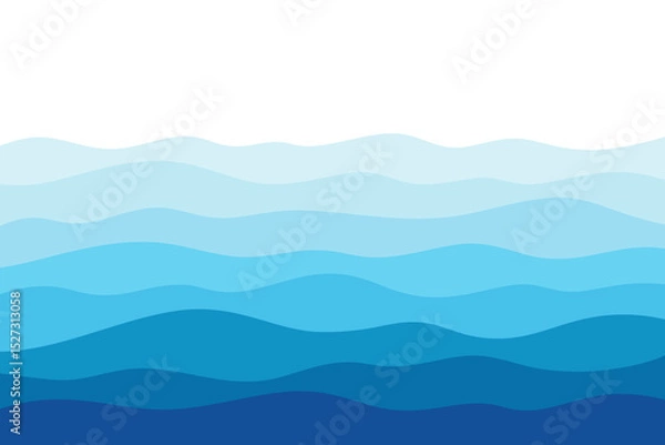 Fototapeta Abstract blue sea waves, modern banner background, vector, flat design, curved lines. Sea, ocean, multi-layered effect. Background drawing with a gradient for a label, a page with a place for text