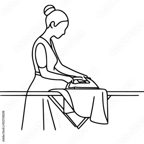 Obraz Woman ironing clothes on an ironing board in a minimalistic style - Concept of single line outline vector  