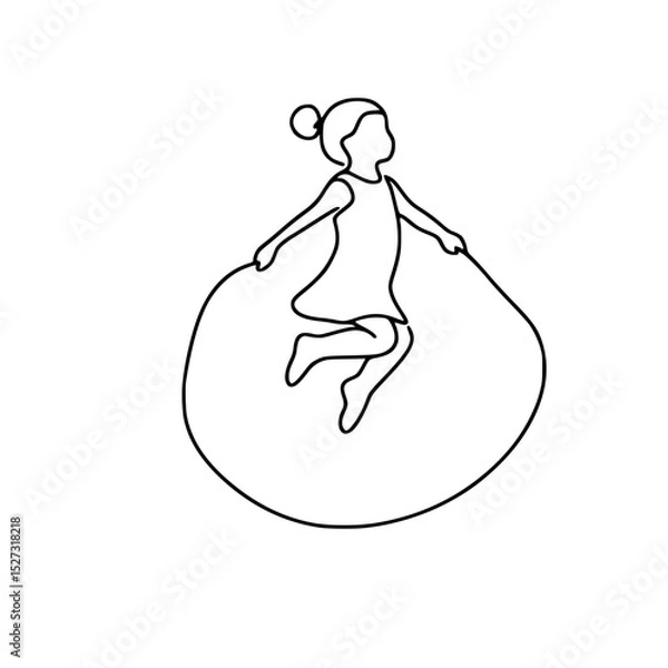 Obraz Girl jumping rope in a playful pose outlined in a single line vector  