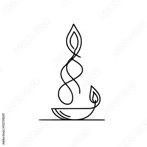 Obraz Minimalist line art of a candle flame in a bowl on white background concept of single line outline vector  
