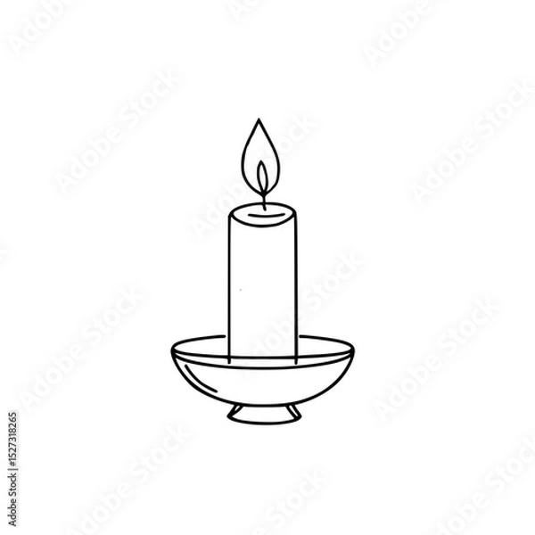 Obraz Simple line art candle with holder on a white background - Concept of single line outline vector  