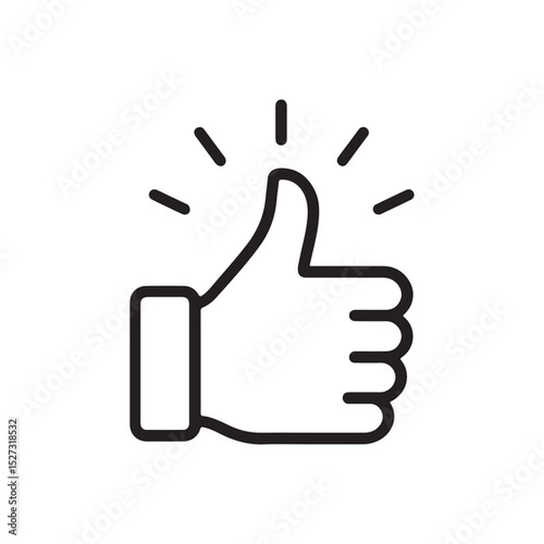 Fototapeta A line art illustration of a hand giving a thumbs up gesture with a radiant glow