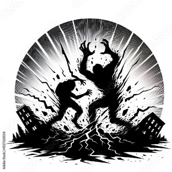 Obraz silhouette of chaos caused by earthquake