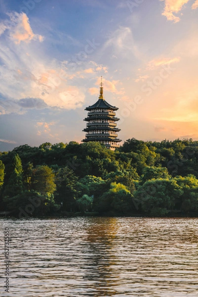 Fototapeta Leifeng Pagoda at West Lake, Hangzhou under the twilight