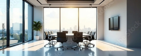 Obraz Bright modern conference room, large windows, minimalist design, design, meeting, modern office