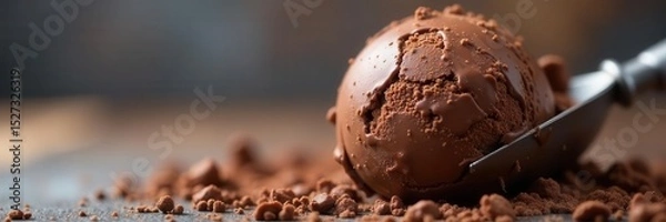 Obraz Close-up of chocolate ice cream scoop, blurred background, dynamic motion , delicious, image, culinary