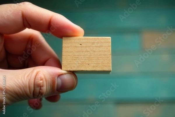 Obraz Close-up of hand holding single wooden block, smooth surface, simple, success, object