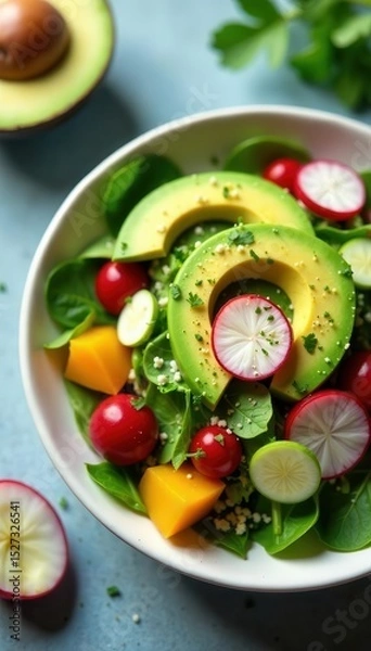 Obraz Colorful healthy salad with avocado & radish Vegan, perfect for a diet , vegetarian, summer salad, bowl