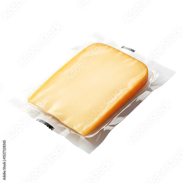 Fototapeta Cheese block vacuum sealed package cheddar cheese dairy product food photography stock image and product shot on transparent background