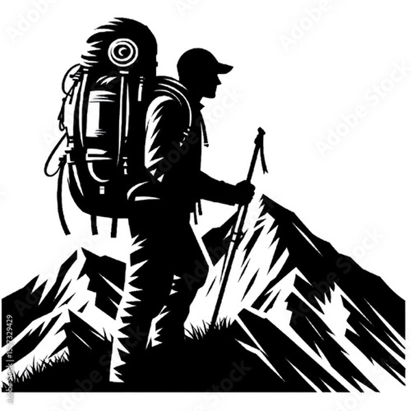 Obraz silhouette of a man with backpack