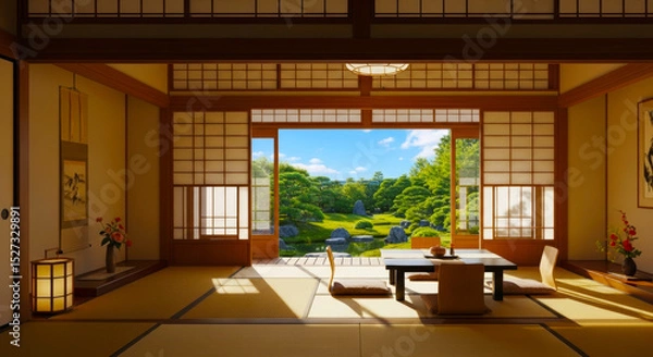 Fototapeta 和室からの日本庭園	