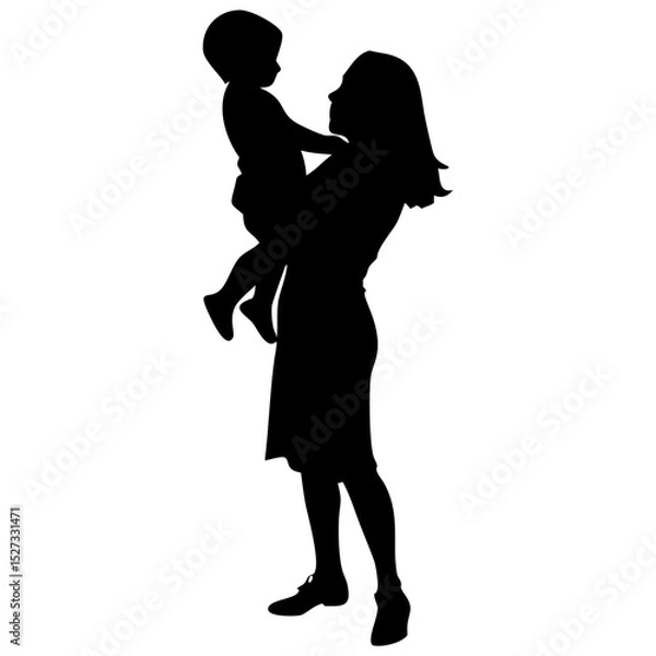 Obraz Set of mother hugging his daughter full black silhouette vector illustration design