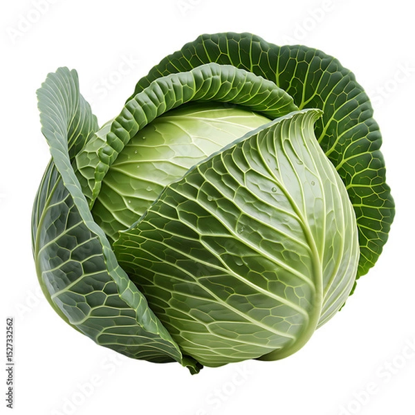 Fototapeta Fresh green cabbage head close up healthy eating vegetable ingredient for salad and cooking recipes on transparent background