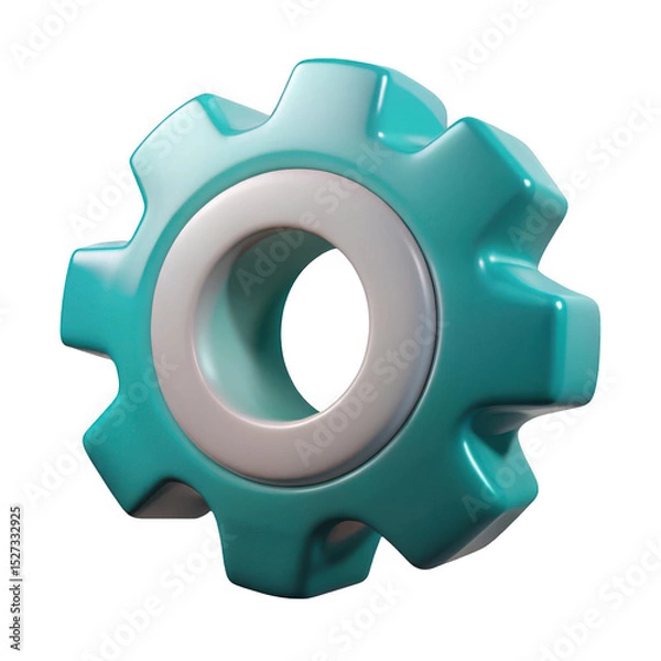 Fototapeta 3d render of teal and white gear isolated on transparent background