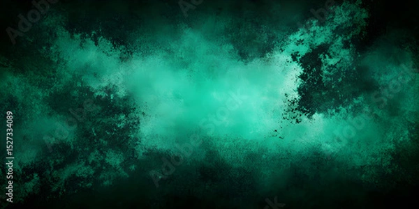 Fototapeta Green grunge gradient background with dark stains giving it a messy look.