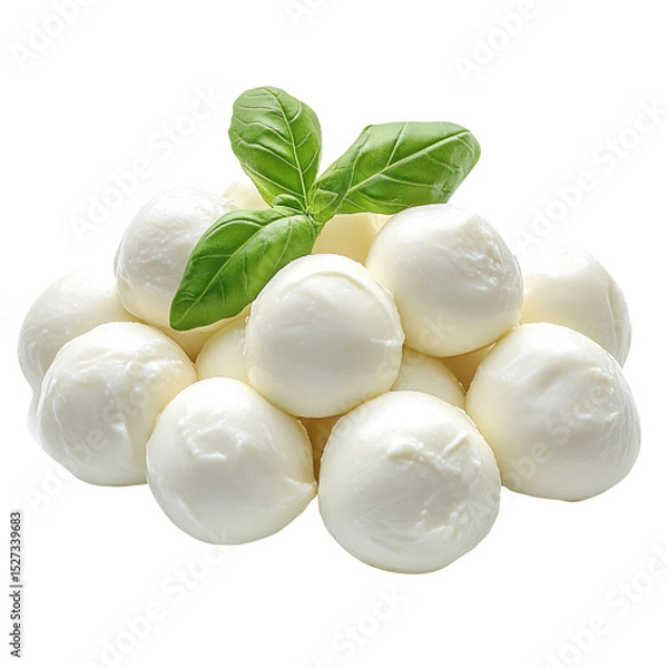 Fototapeta Fresh Ciliegine mozzarella cheese balls . Concept of fresh dairy products and Italian cuisine isolated on a white background.