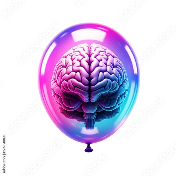 Fototapeta Glowing Brain Inside a Transparent Neon Balloon