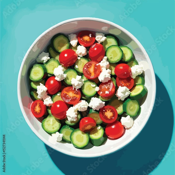 Fototapeta salad with tomatoes and cucumber