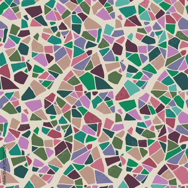 Obraz Terrazzo seamless pattern. Marble flooring with polished rock surface. Green violet and brown colored stones texture. Vector background