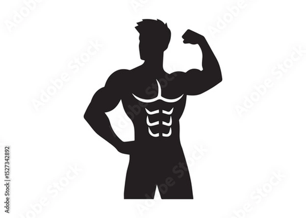 Fototapeta A man with a muscular build is standing Silhouette Vector