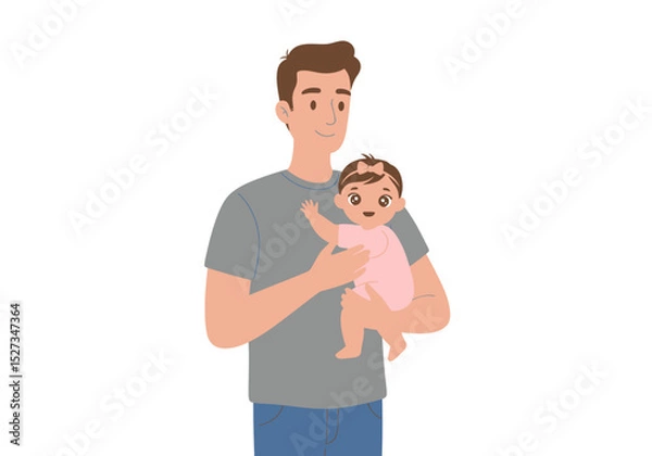 Obraz A father holds a baby wearing a pink bodysuit and a small bow