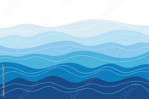 Obraz Abstract blue sea waves, modern banner background, vector, flat design, curved lines. Sea, ocean, multi-layered effect. Background drawing with a gradient for a label, a page with a place for text