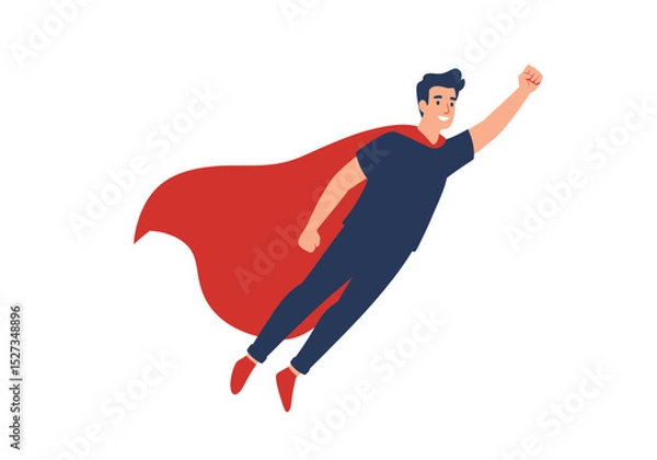 Obraz Super Dad in dark shirt and cape flies forward