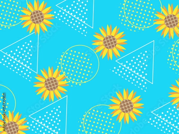 Obraz 水色とひまわりのポップな明るい背景デザイン