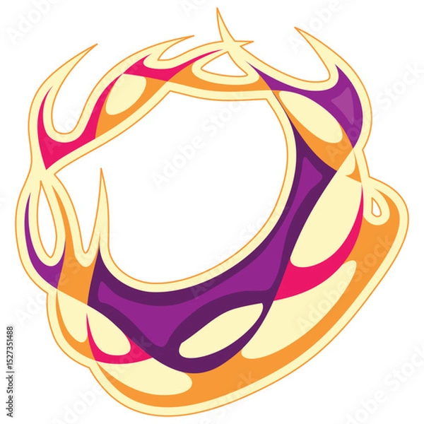 Obraz Round border frame in the form of flames crown. Fiery icon with a burning ring. Sports logo or sticker with place for object or initials. Vector background