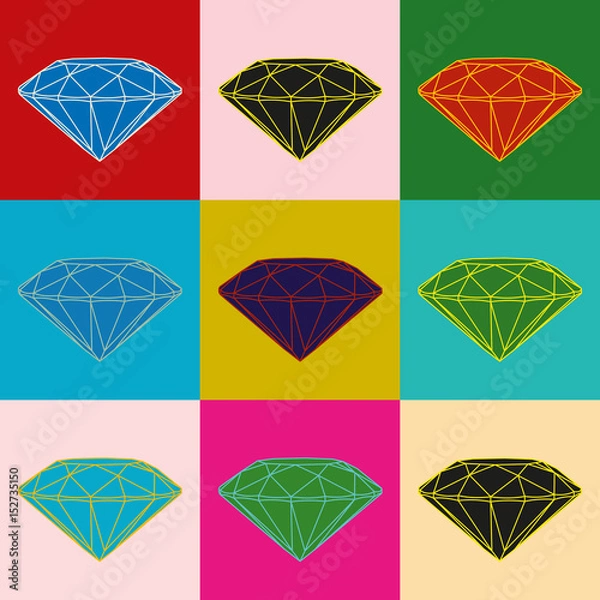 Fototapeta Nine colored diamonds on color background. Pop art image.
