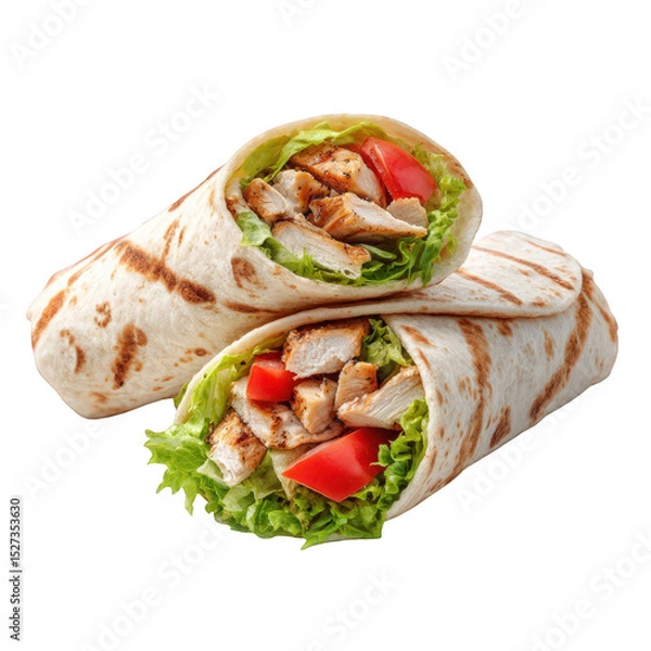 Fototapeta Two chicken salad wraps up isolated on transparent background