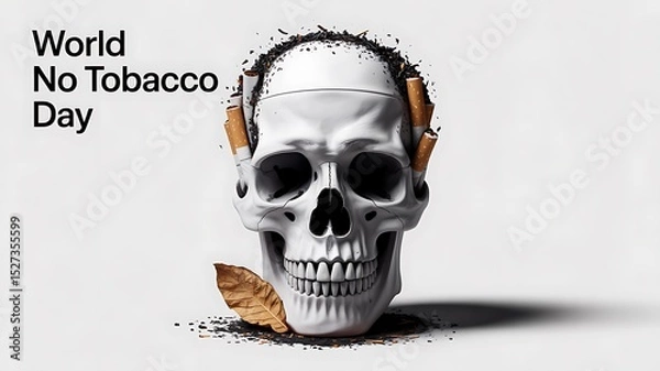 Fototapeta Skull filled with cigarettes symbolizes the deadly effects of tobacco on World No Tobacco Day.