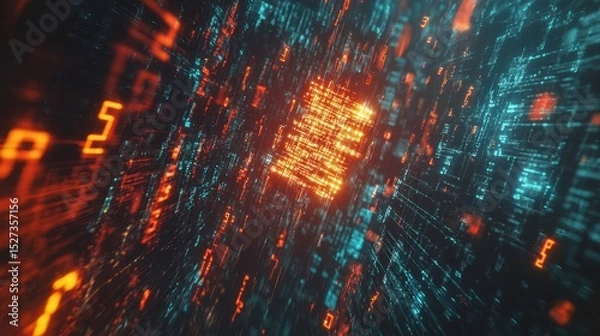 Fototapeta a quantum encrypted message glowing with unbreakable light, surrounded by classical codes shattering under cyberattacks.