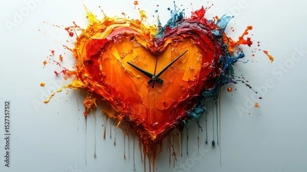 Obraz Abstract heart-shaped clock, vibrant colors, dripping paint