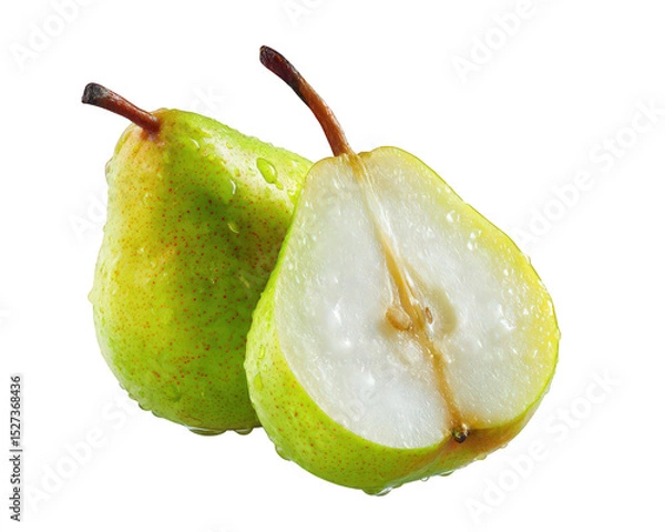 Fototapeta Fresh pears with water drops isolated on transparent background