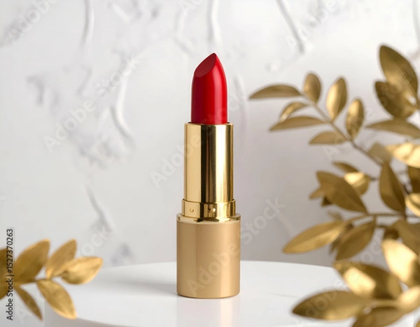 Fototapeta Elegant Red Lipstick Displayed on Textured White Background