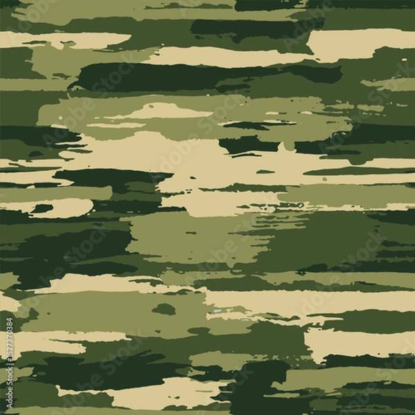 Obraz Grunge khaki green camouflage, modern fashion design. Camo made brush strokes hand draws pattern. Fashionable wallpaper or fabric print. Vector seamless texture