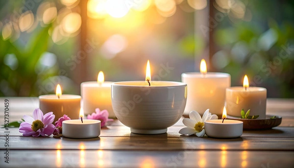 Fototapeta Tranquil Stillness with Candles and Flowers for Ethereal Visualization