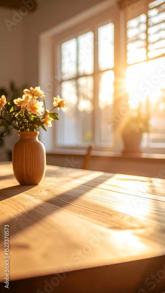 Fototapeta Soft Light Illuminates a Blooming Flower in a Serene Tabletop Setting