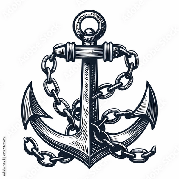 Obraz Create a bold, vector illustration of a pirate anchor, featuring a thick, wraparound rope design.  Ensure high resolution and clean lines.