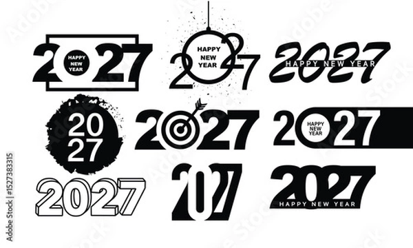 Fototapeta 2027 Happy New Year Background Design. Greeting Card, Banner, Poster. Vector Illustration.