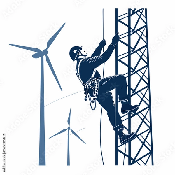 Obraz Create a bold, vector illustration of a wind turbine engine's internal components, emphasizing strong lines and geometric shapes.  Focus on detail and clean lines.
