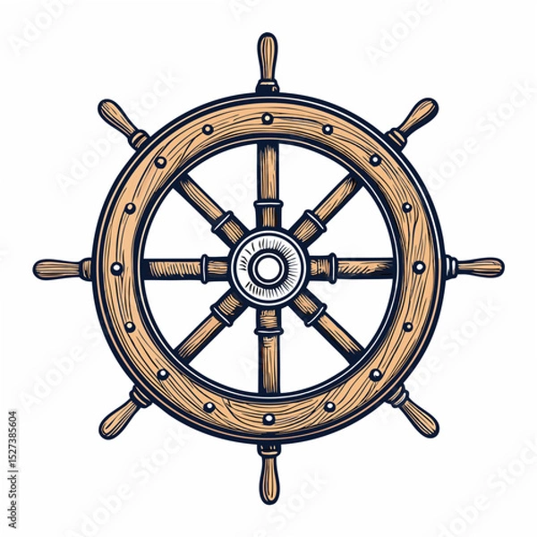 Obraz Create a bold, vector illustration of a classic wooden pirate ship with thick black outlines, emphasizing texture and detail.  Include sails and rigging.