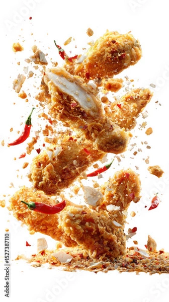 Fototapeta Fried chicken in mid air isolated on transparent background