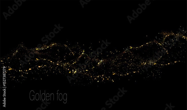 Obraz Abstract shiny isolated design element, gold tinsel on black background.