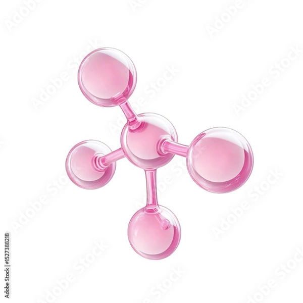 Fototapeta Abstract pink glass molecule structure 3d render illustration science technology medical healthcare design background on transparent background atoms