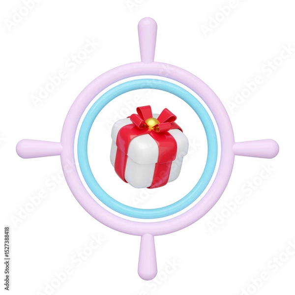 Obraz 3d Target with gift box isolated. Looking for gift for New Year or birthday concept, 3d render illustration