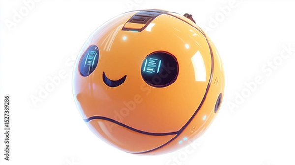 Fototapeta futuristic basket ball with cute face on white background